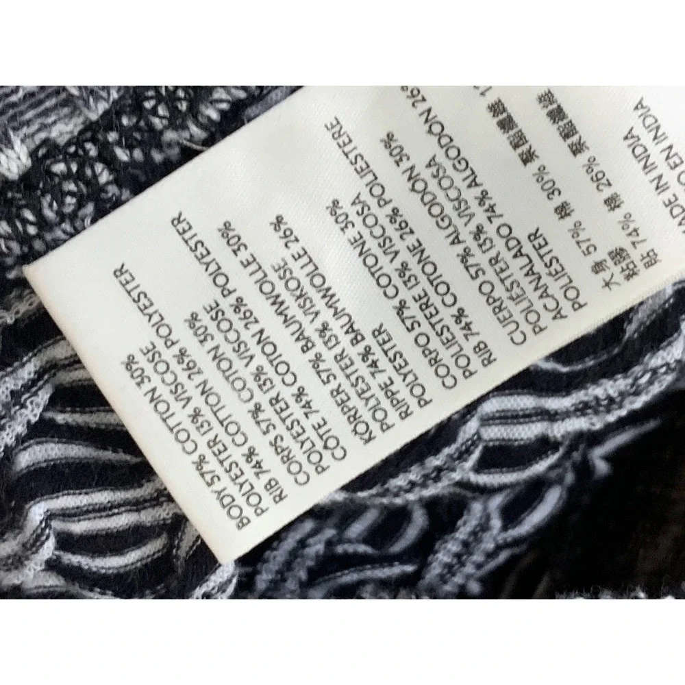 Free People Black White Textured Knit Mock Neck Cropped Long Sleeve Top Size M